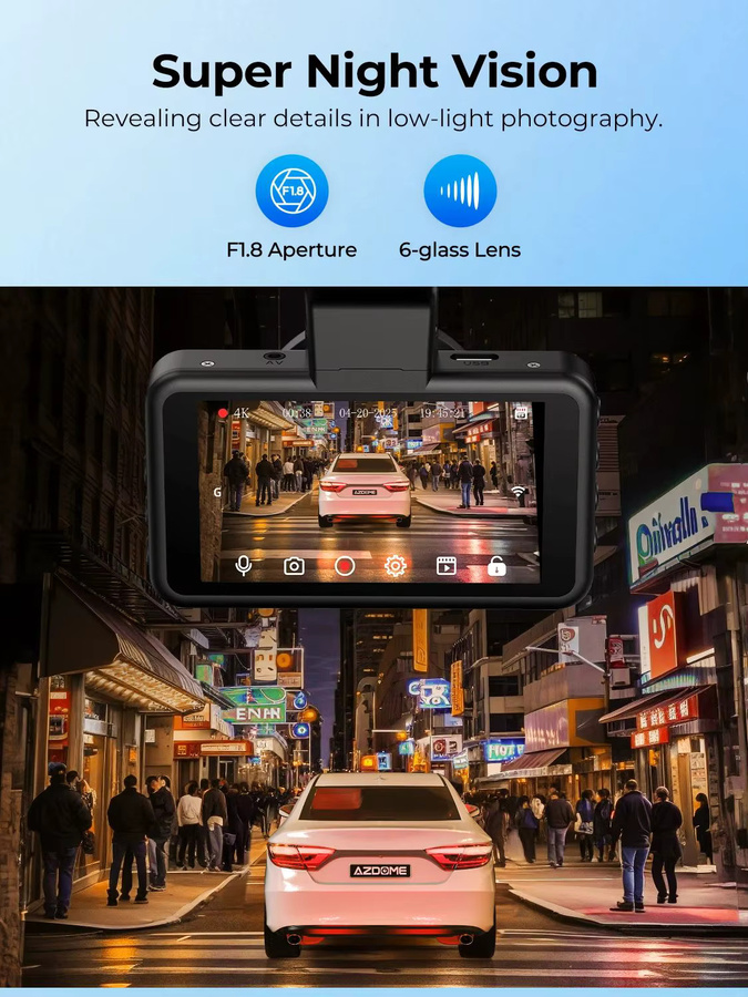 AZDOME Dashcam M17 Pro mit Front- und Heckkamera, 3K+1080P Auflösung, WiFi 6, ADAS, Sprachsteuerung und 24H Parkmodus, Schwarz - Bild 7