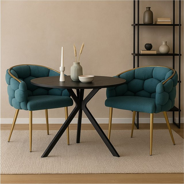 HTI-Living Stuhl Alsen modern in Petrol mit Gold-Details aus Metall und Stoff - Bild 1