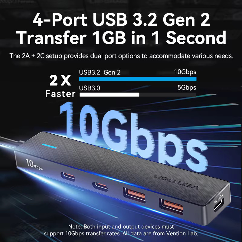 Vention USB-C Hub mit 4 USB 3.2 Gen 2 Ports und 10 Gbit/s Übertragungsrate für MacBook Pro Air M1 und Laptop - Bild 3