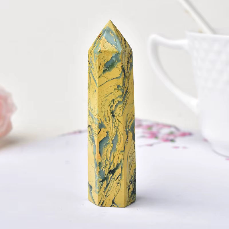 RYCRYSTAL Unakit Obelisk Gelber Quarz Kristallstein als dekorative Energie-Pyramide in Gelb - Bild 3