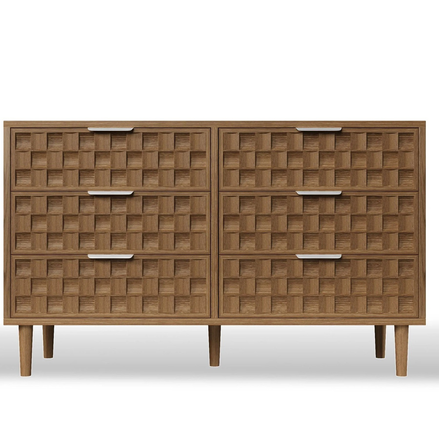 Merax Sideboard Kommode mit 6 Schubladen in Braun mit Waffeldesign und geometrischem Muster, Breite: 120 cm - Bild 2