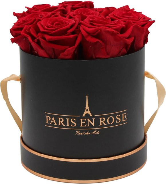 PARIS EN ROSE Rosenbox Schwarz-Roségold mit 9 Bordeaux Rosen, Durchmesser: 14,5 cm - Bild 1