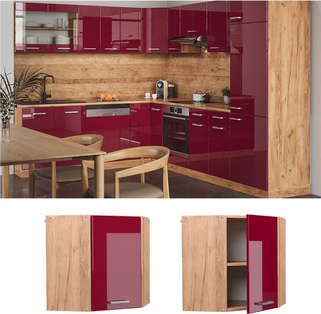 Vicco Eckhängeschrank R-Line Küchenschrank in Bordeaux mit Goldkraft-Akzenten, Breite: 57 cm - Bild 1