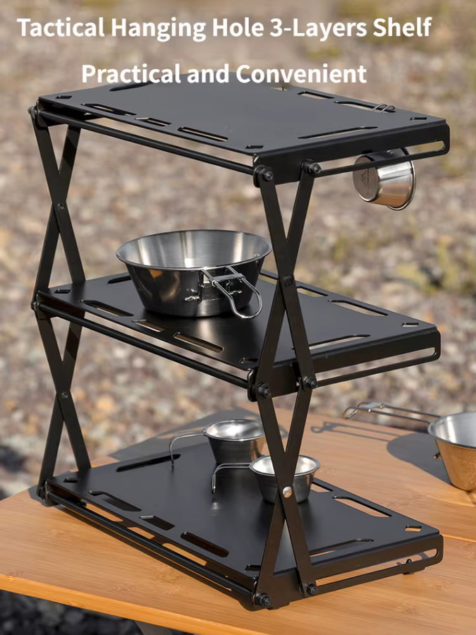MOUNTAINHIKER Aluminium-Regal für Outdoor und Camping, faltbares Aufbewahrungsregal aus Metall und Holz in Weiß, matt - Bild 3