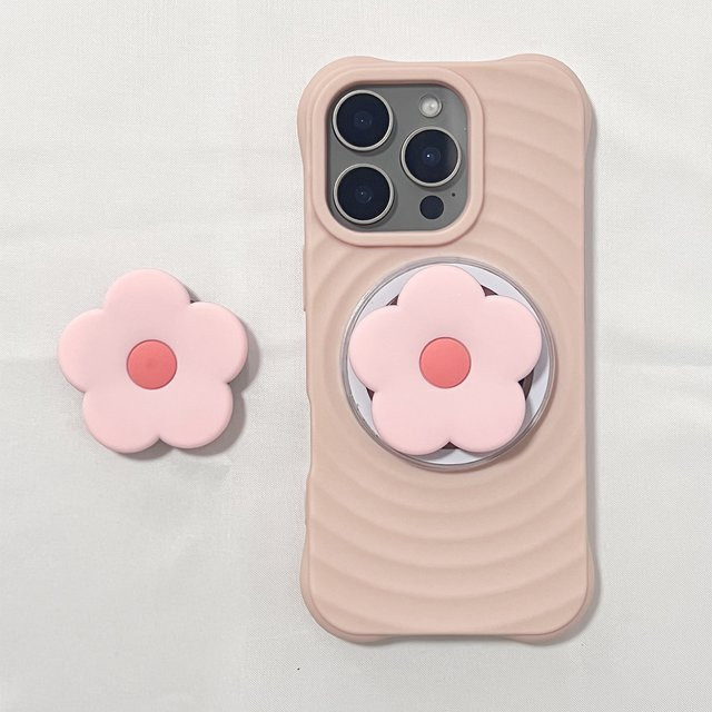 Rosa Cartoon-Silikon-Handyhalter in Blumenform als Grip Tok Ständer für iPhone 17 und iPhone 16 Pro Max - Bild 1