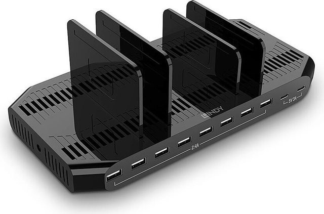 Lindy USB-Ladestation mit 120 Watt und 10 Anschlüssen (2 x USB-C und 8 x USB-A) in Schwarz - Bild 1