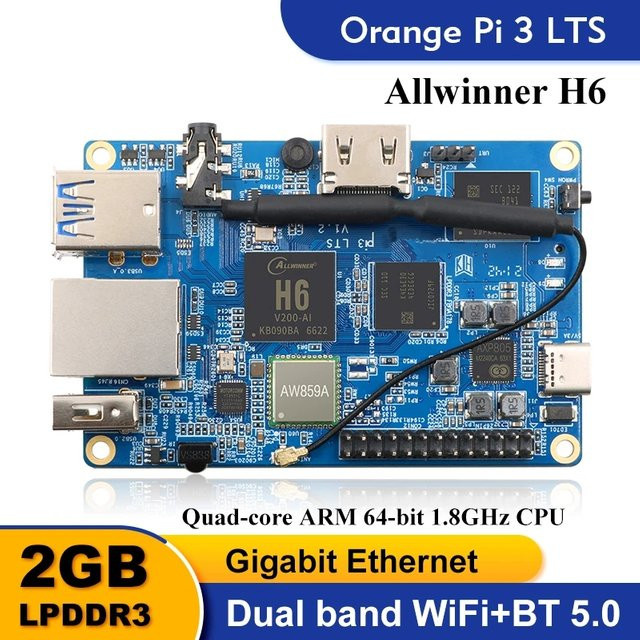 Orange Pi 3 LTS Single Board Computer mit AllWinner H6 SoC, 2GB RAM, 8GB eMMC, HDMI, WiFi und Bluetooth 5.0 für Android, Ubuntu oder Debian - Bild 1