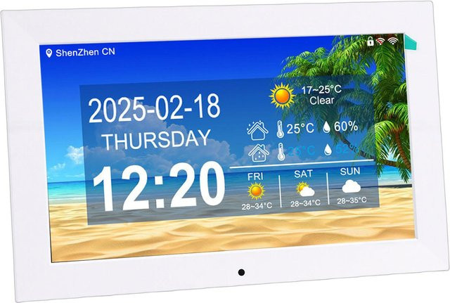 TOMTOP JMS Smart Digitale WiFi Uhr mit 10 Zoll Display in Weiß zur Anzeige von Echtzeit-Wetter, Temperatur und Luftfeuchtigkeit inklusive Erinnerungsfunktion und Countdown-Timer - Bild 1