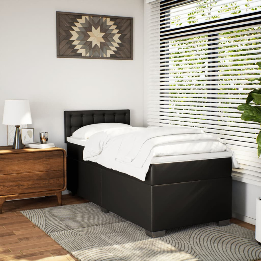 vidaXL Boxspringbett mit Matratze Schwarz Kunstleder B/T/H: 90 x 200 x 100,5 cm - Bild 4
