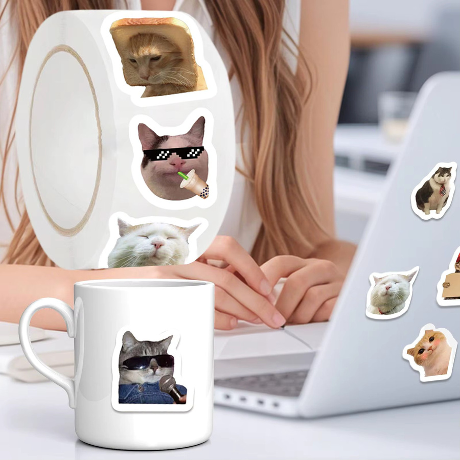 500 Stück Niedliche Katzen-Aufkleber in Weiß und Mehrfarbig, Wasserfeste Sticker-Rollen für Laptop, Flaschen und Dekoration - Bild 4