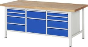 Rau Werkbank 8575A2 höhenverstellbar mit 10 Schubladen, B/T/H: 200 x 90 x 84-104 cm, Mehrfarbig - Bild 1
