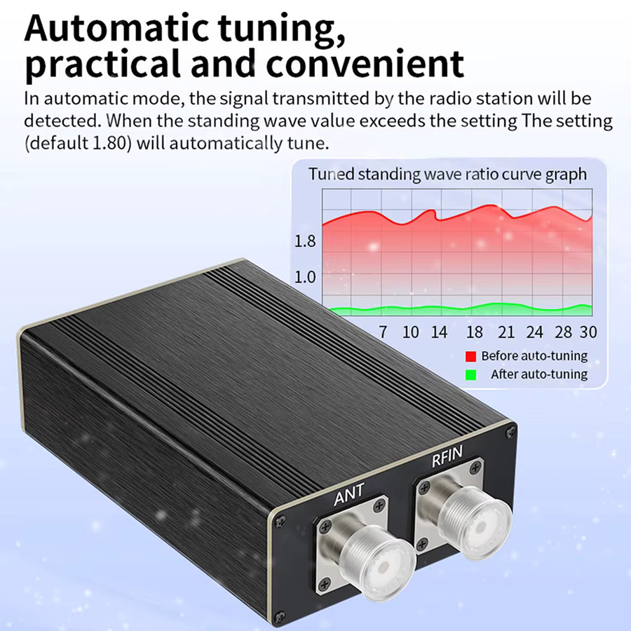 diymore ATU-100Pro Automatischer Universeller Antennentuner 120W 1,8-55MHz mit 0,96-Zoll OLED-Display und Metallgehäuse in Schwarz - Bild 3