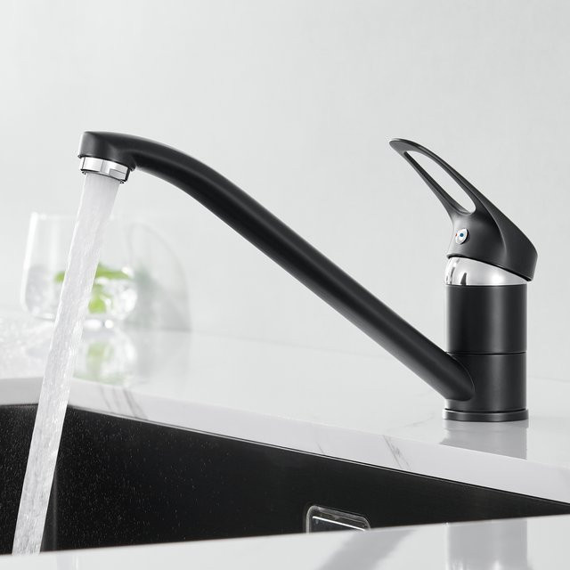 CECIPA max Küchenarmatur in Mattschwarz mit Schräg-Design, Einhandmischer aus Messing für Küche und Bad, 360 Grad drehbarer Schwenkauslauf - Bild 1