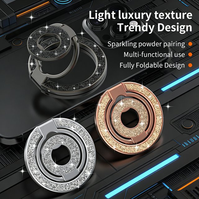 QGhappy Magnetische Handyhalterung für MagSafe in Gold, doppelseitiger faltbarer Fingerringständer für iPhone und Samsung - Bild 1