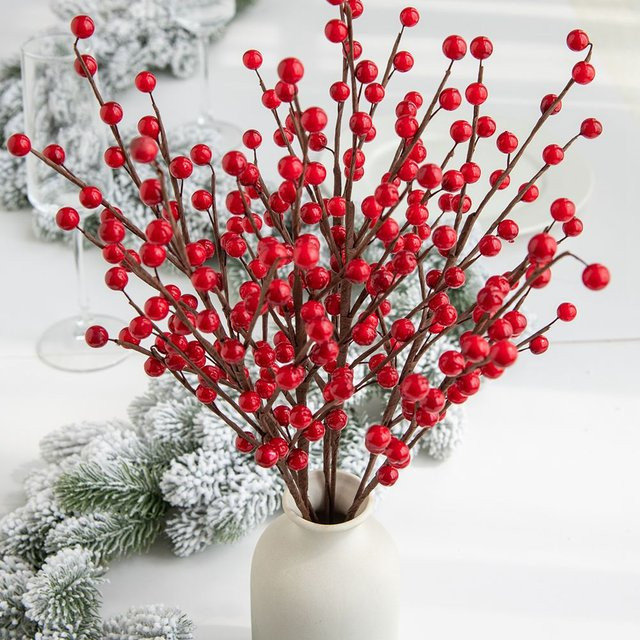 Künstliche Stechpalmen mit roten Beeren für Weihnachtsdekoration und DIY-Vasenfüllungen in Rot und Grün - Bild 1