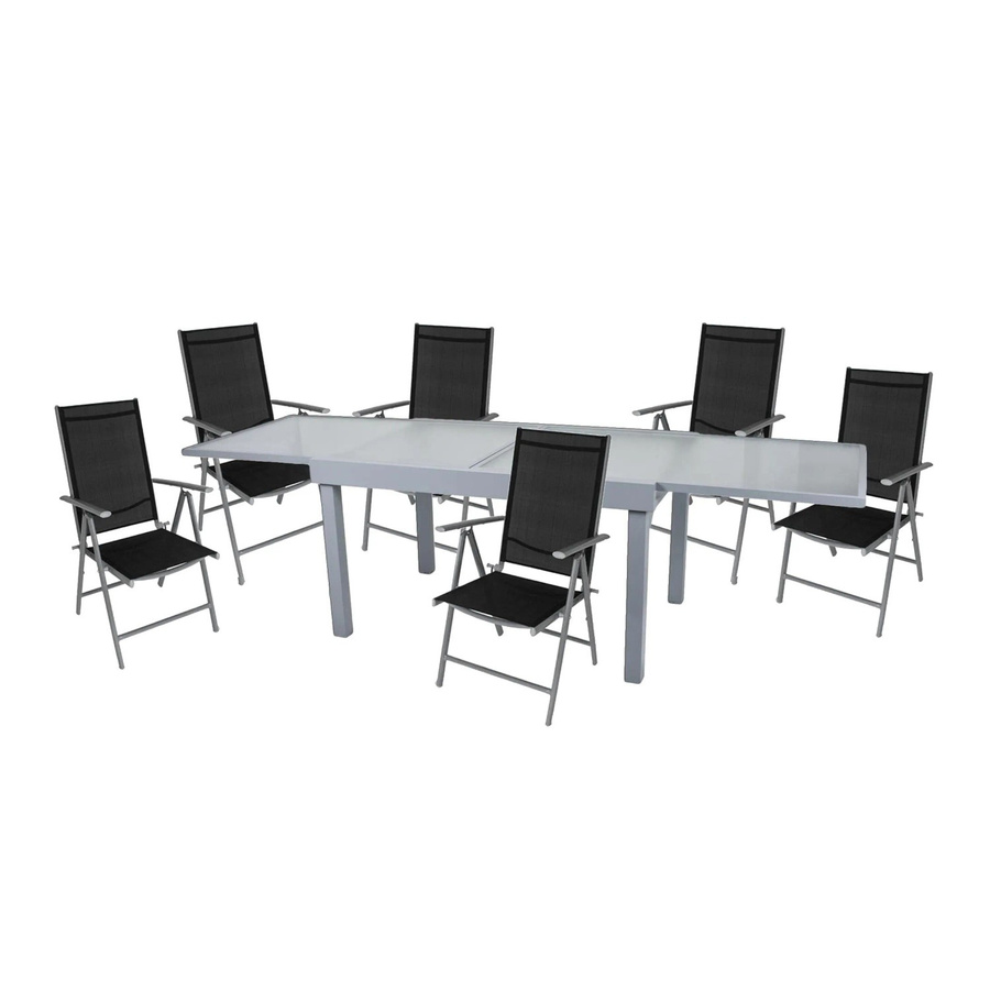 DELUKE Garten-Sitzgruppe ARNO 7-tlg. aus Aluminium in Grau mit ausziehbarem Esstisch und Hochlehner-Klappstühlen - Bild 2