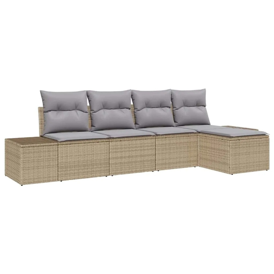 vidaXL 5-teiliges Garten-Sofa-Set aus Polyrattan in Beige mit Kissen und Ottoman für Garten, Balkon und Terrasse - Bild 2