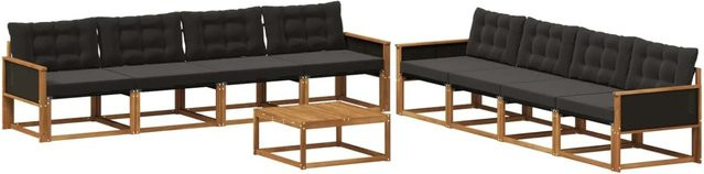 vidaXL Outdoor-Sofagarnitur aus Akazienholz in U-Form mit Textilene und Kissen, Schwarz/Natur - Bild 1