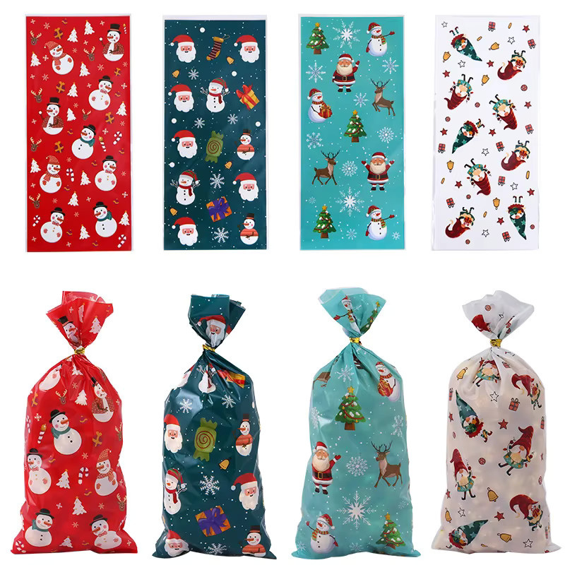 50 Stück Weihnachts Süßigkeiten Taschen aus Kunststoff mit Seil zur Dekoration für Kekse und Cookies - Bild 1