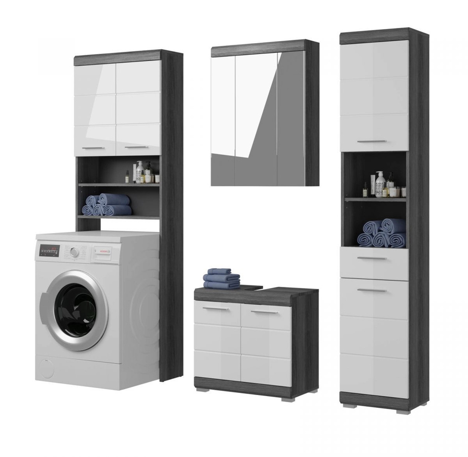 Inn.Furn Badmöbel-Set Shawn in Weiß Hochglanz und Grau, 4-teilig, 190 cm - Bild 2