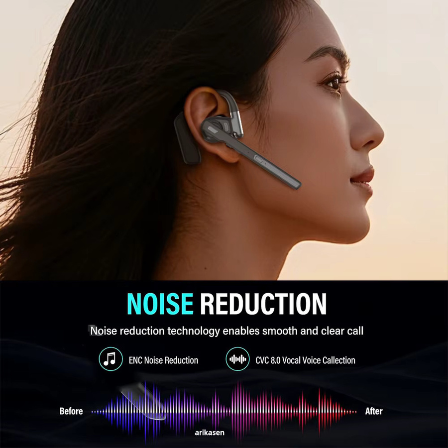 arikasen Bluetooth-Headset V6.0 mit Geräuschunterdrückung und zwei Mikrofonen in Schwarz inklusive Ladeetui - Bild 2