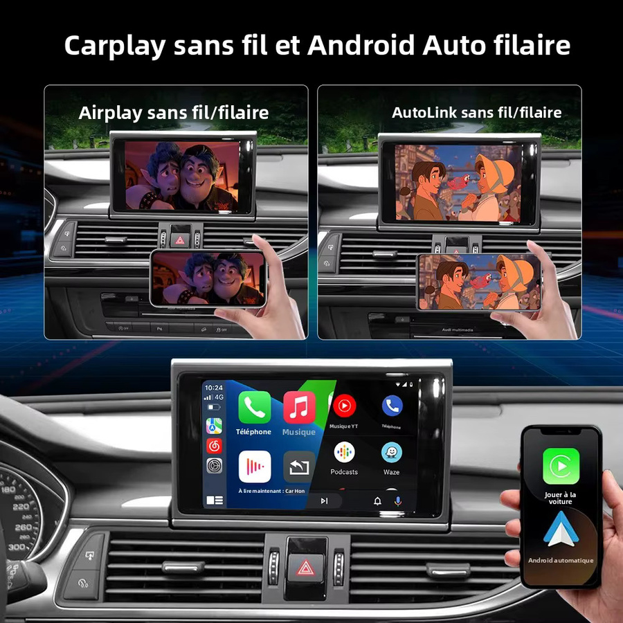 AUTOABC Kabelloser CarPlay Multimedia-Player mit Android Auto und GPS für Audi A6 A7 C7 MMI 3G HN+R 2009-2015 in Schwarz - Bild 2