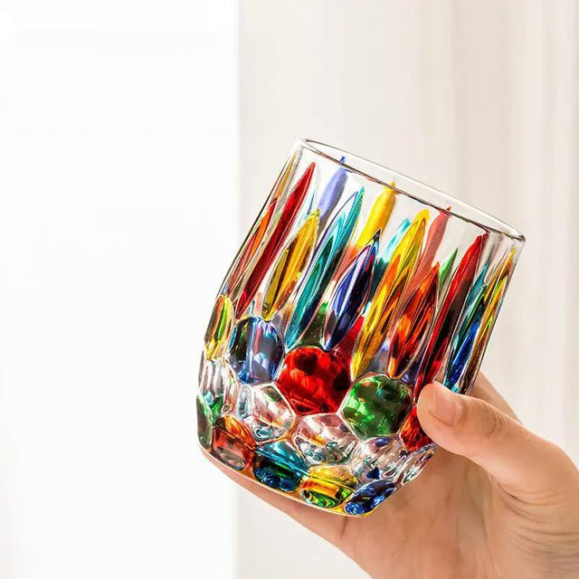 Kick Couture Italienisches Glasmalerei-Trinkglas mit geprägter Farbe und Glitzer-Effekt, Multicolour, 300 ml - Bild 1