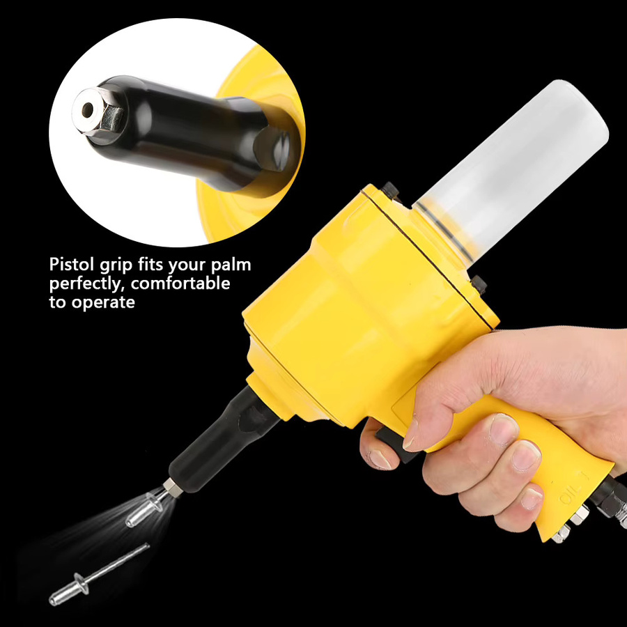Aramox KP-705P Pneumatische Nietmaschine mit Pistolengriff in Gelb für Nietdurchmesser 2,4 mm, 3,2 mm, 4,0 mm und 4,8 mm - Bild 3