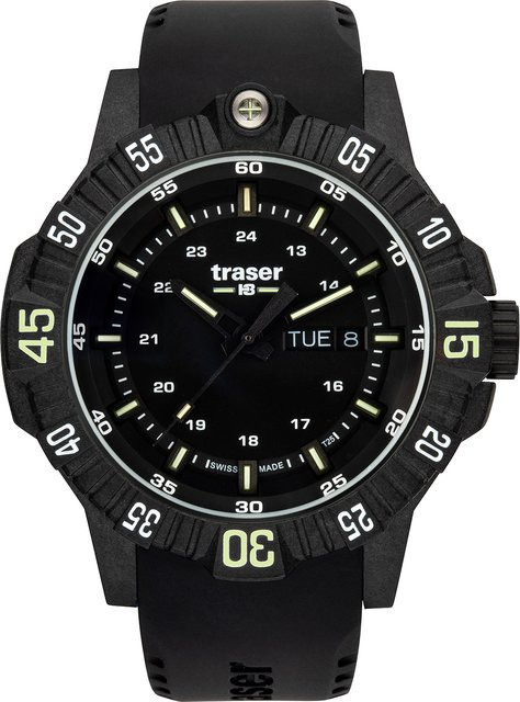 Traser Herrenuhr, Quarz, Edelstahl, Schwarz, 46 mm, 20 ATM - Bild 1