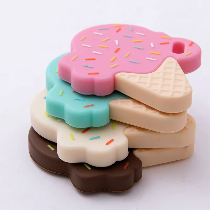 Silikon Baby Beißring Eis Design mit Rasselfunktion für Säuglinge ab 0 Monaten, Weiß/Bunt - Bild 2