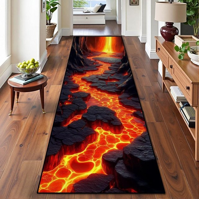 CSQ Nine Flur Läufer mit 3D Optischer Täuschung Lavastrom in Schwarz und Multicolour, Rutschfeste und Waschbare Bodenmatte aus Polyester, B/T: 120 x 40 cm - Bild 1