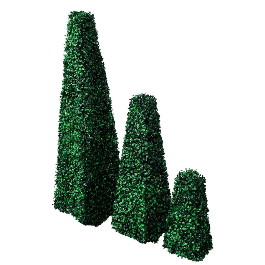 Furnicato 3-teiliges Buchsbaum-Set künstlich in Grün mit Pyramiden-Formschnitt aus Polyethylen - Bild 2
