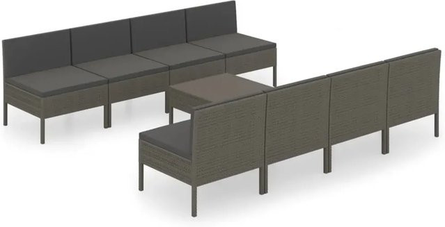 vidaXL 9-tlg Garten-Lounge-Set aus Poly Rattan in Grau mit Polstern und UV-beständigen Kissen - Bild 1