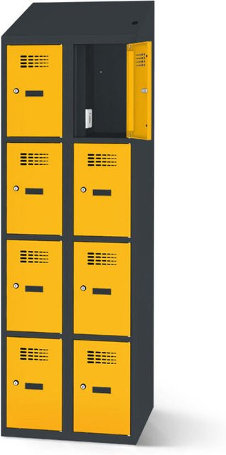 rotstahl Fächerschrank mit 8 Fächern und Ladefunktion, gelb, Korpus anthrazitgrau, B: 60 cm, H: 200 cm - Bild 1