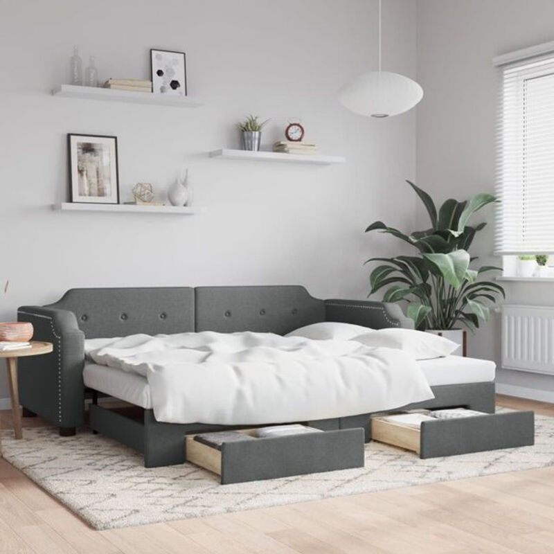 Ausziehbares Funktionsbett Vidaxl mit Schubladen in Anthrazit und Grau aus Stoff und Metall, B/T/H: 90 x 200 cm - Bild 1