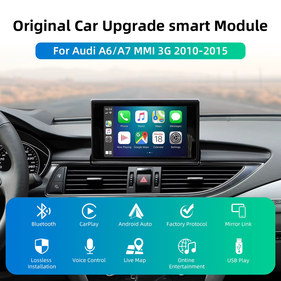 ANYFAR Drahtloses CarPlay und Android Auto Retrofit Decoder Box Kit für Audi A6 A7 2010–2015 MMI 3G System mit 6,5/7 Zoll Bildschirm, Schwarz - Bild 2