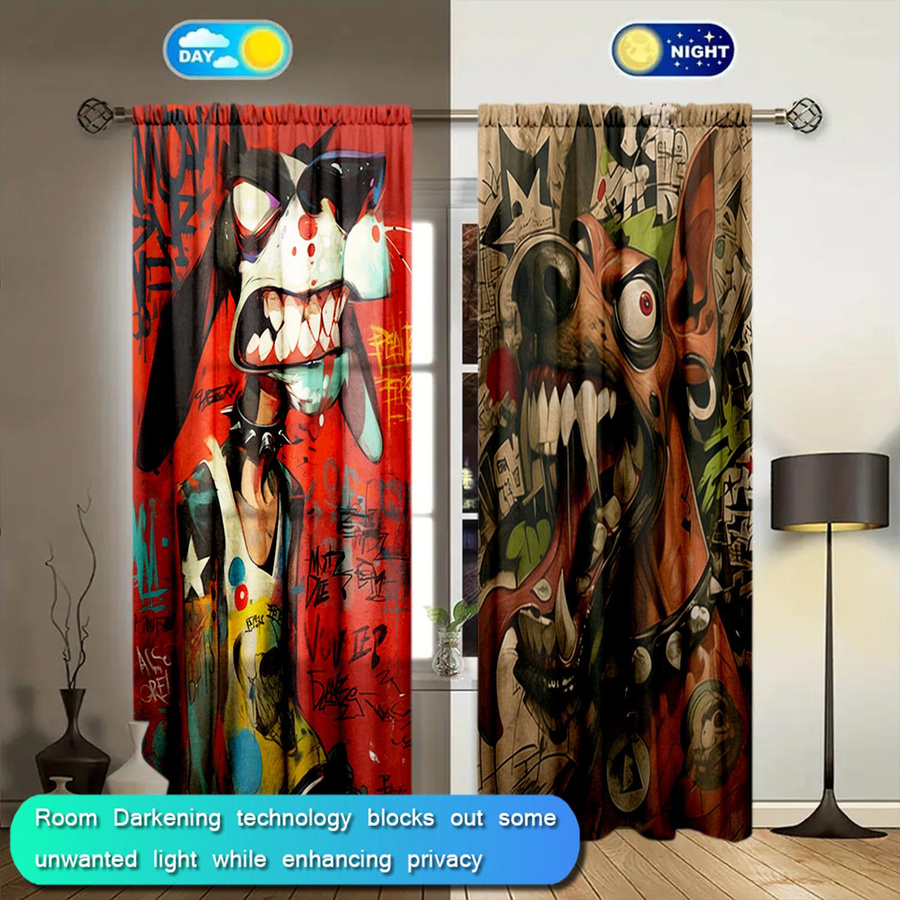 2er-Set Hund Vorhang mit Grafikprint, halbtransparent, modern, Mehrfarbig, B: 52,5 cm x H: 116 cm - Bild 3