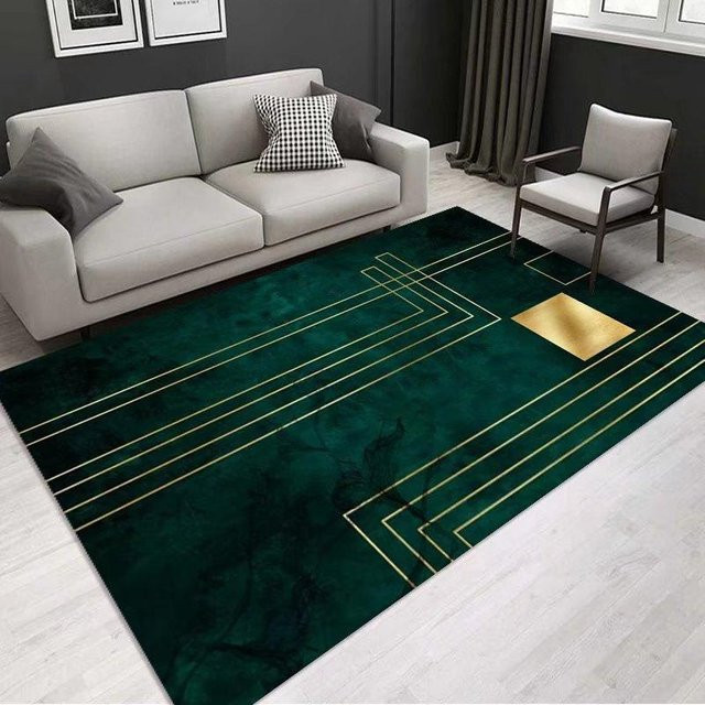 Karpetti Moderner Geometrischer Wohnzimmerteppich in Grün und Gold, Waschbarer Flauschiger Teppich für Schlafzimmer und Wohnzimmer, B/T: 120 x 80 cm - Bild 1