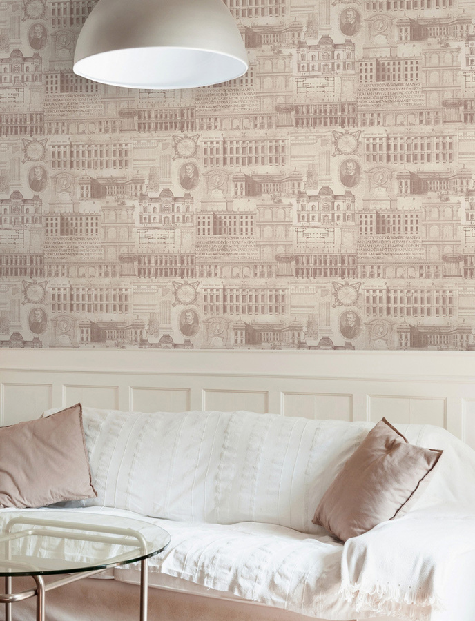 MINDTHEGAP Tapete Vitruvius WP20028 Mural in Pink und Beige mit geometrischem Vintage-Design aus Vlies - Bild 1