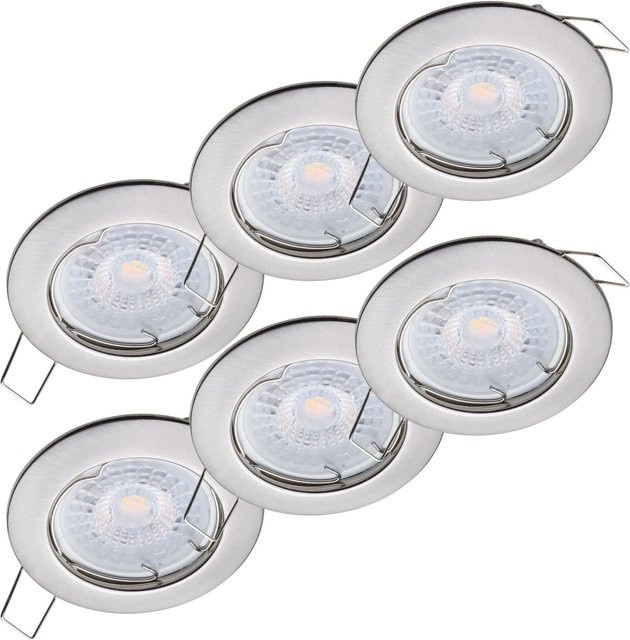 Oktaplex 6er Set Einbauleuchten Sedan 3-Step Dimmbar LED Deckenspots in Edelstahloptik Silber, Warmweiß 3000K, 380lm - Bild 1