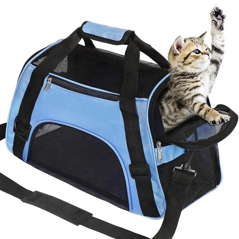 Yiran Furniture Tragbare Haustiertransporttasche für Katzen und Hunde aus Nylon, atmungsaktiv und faltbar, Blau - Bild 2