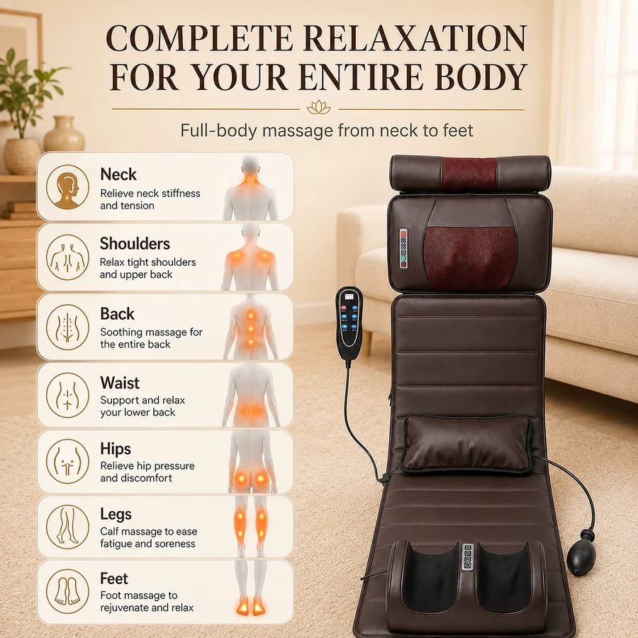 Avehrit Elektrische Ganzkörper-Massagematte mit Wärme, Luftkompression, Knet- und Vibrationsmassage für Schultern, Nacken, Taille und Rücken - Bild 3