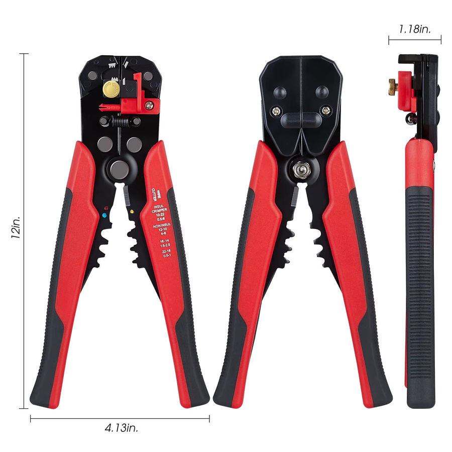 Automatisches Abisolierwerkzeug mit Drahtcrimper und Schneidfunktion in Rot - Bild 6