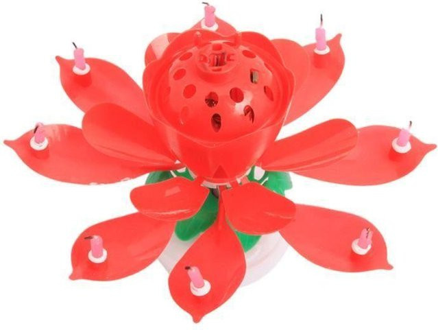 LG-EXPRO Musikalische Drehende Geburtstagskerze in Form einer Lotusblume in Rot - Bild 1