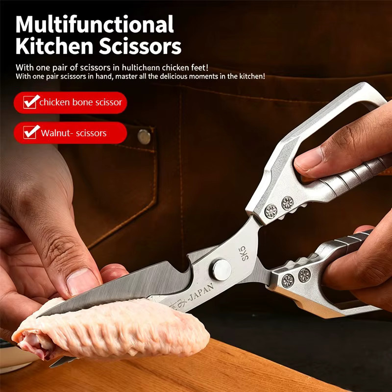 WXCOO Multifunktionale Küchenschere aus Edelstahl in Silber für Fischschuppen, Hühnerknochen, Grillfleisch und Nüsse - Bild 7
