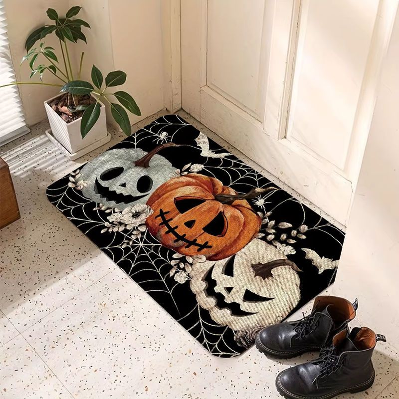 VIKAMA Halloween-Druckteppich mit schwarzen Kürbissen und Spinnennetz-Design in Schwarz - Bild 4