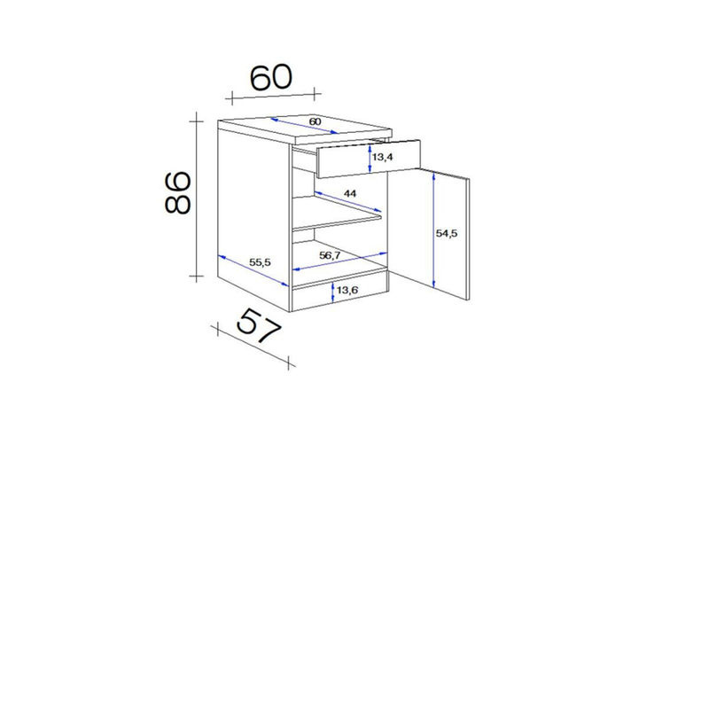 Küchenunterschrank Valero von Flex-Well in Sonoma Eiche und Weiß Hochglanz, B/H/T: 60 x 86 x 60 cm - Bild 2