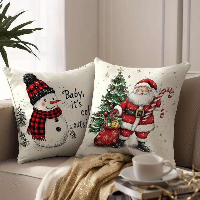 VIKAMA Weihnachtskissenbezug in Multicolour, moderner quadratischer Kissenbezug mit Reißverschluss, Breite: 30 cm, Höhe: 30 cm, Tiefe: 30 cm - Bild 1