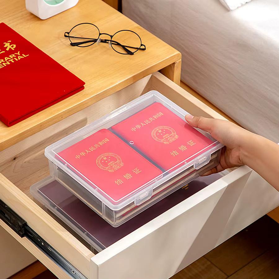 Transparente Aktenaufbewahrungsbox aus Kunststoff als Desktop-Büro-Organizer und Dokumenten-Archivbox - Bild 4