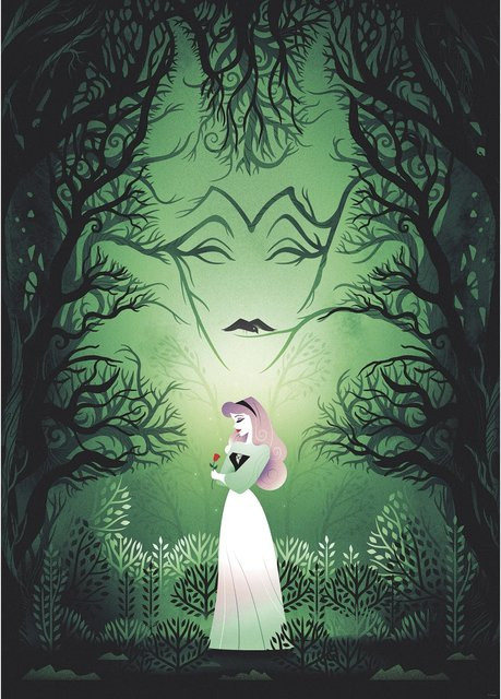Komar Wandbild Disney Sleeping Beauty Aurora und Maleficent, Grün, Breite: 50 cm, Höhe: 70 cm - Bild 1